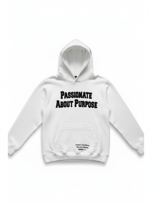 Passionate About Purpose Varsity Hoodie-White